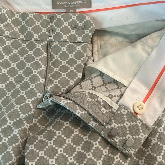 Banana Republic Hampton Pant Women 4P Gray White Geometric Print Crop Dress Pant - Picture 8 of 13